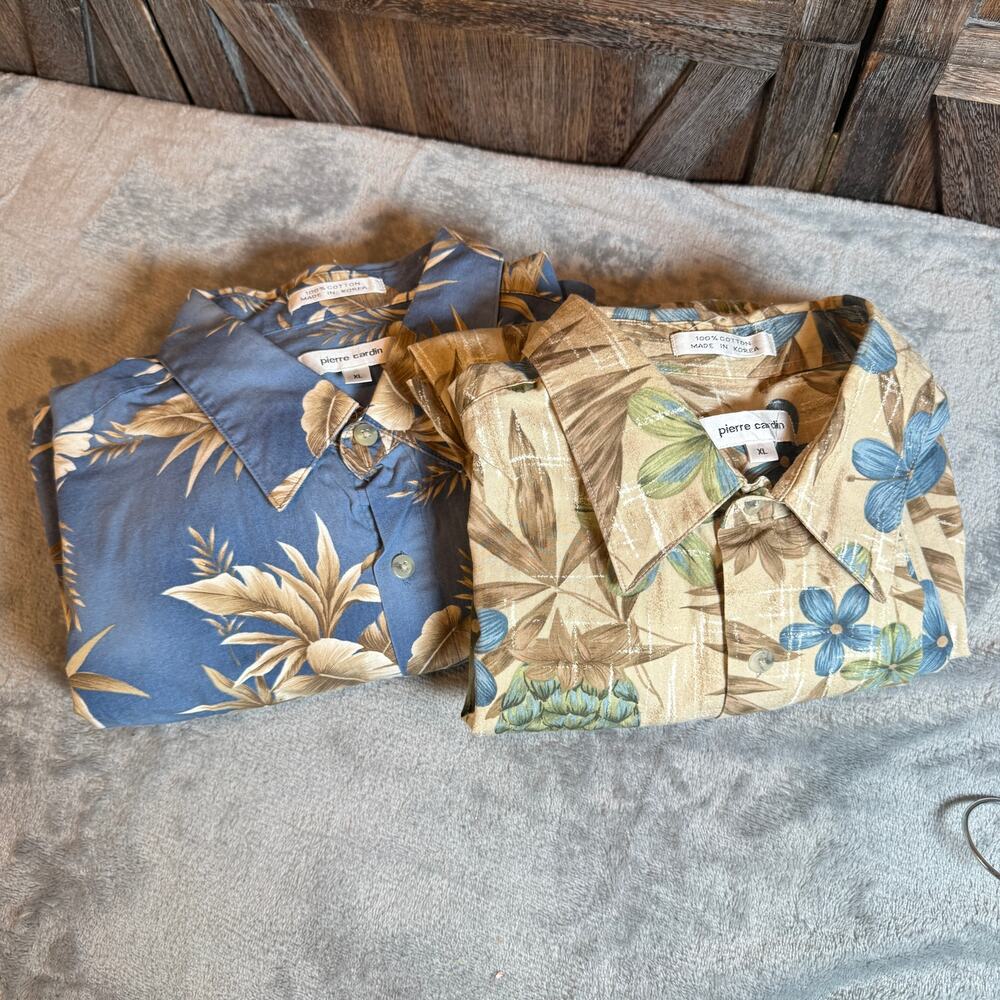 Vintage Pierre Cardin Hawaiian Shirts Lot 2 XL 100% Cotton Made Korea Aloha